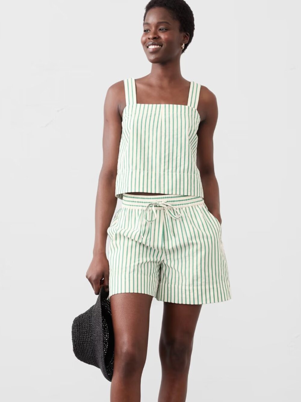 Banana Republic Seersucker Boxy Topstitch Tank and Shorts Set